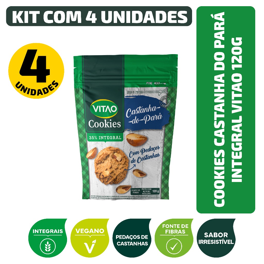 Kit Cookies Castanha Do Pará Integral Vitao 120G - 4 Unidades