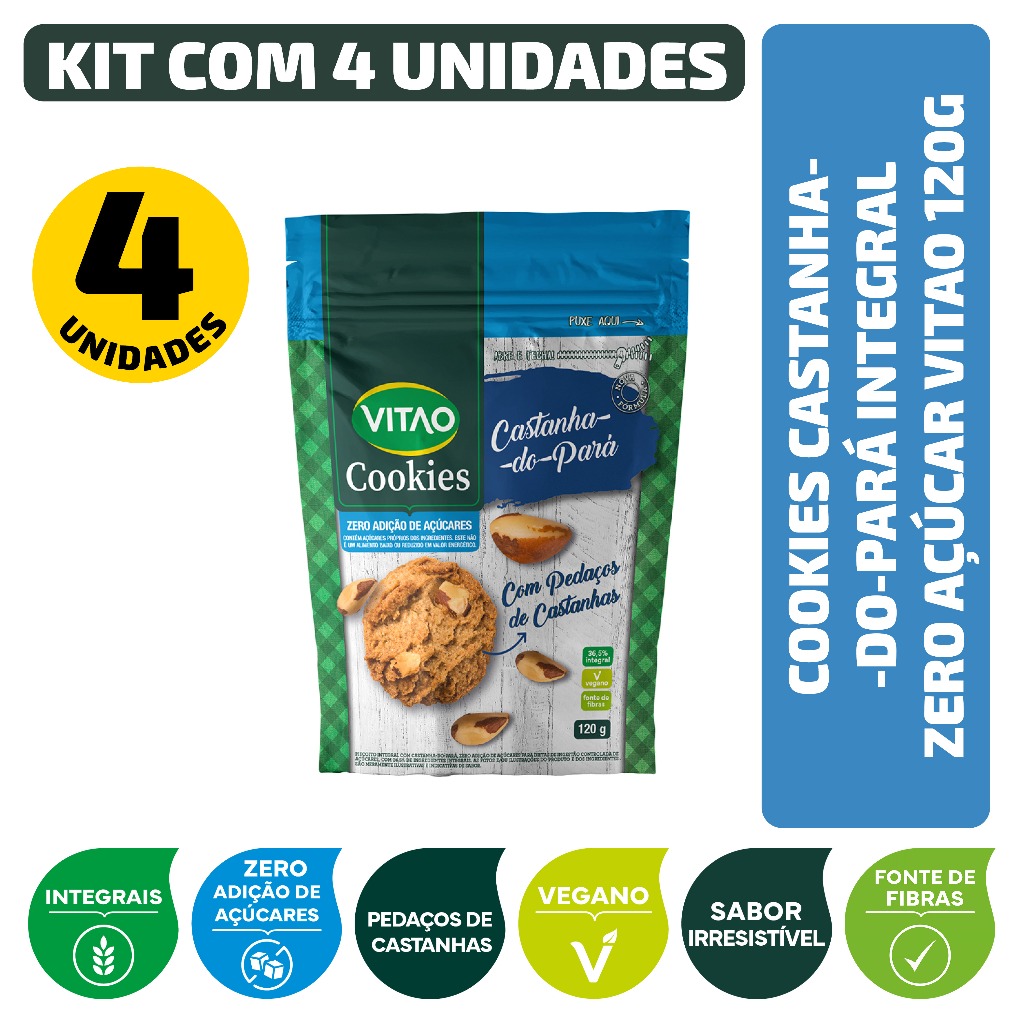 Kit Cookies Castanha Do Pará Integral Zero Açúcar Vitao 120G - 4 Unidades