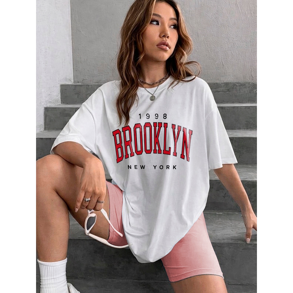 Camiseta Blusa Oversized T-shirt 100% Algodão Broklyn Feminina Camisa Academia Streetwear Camisetão