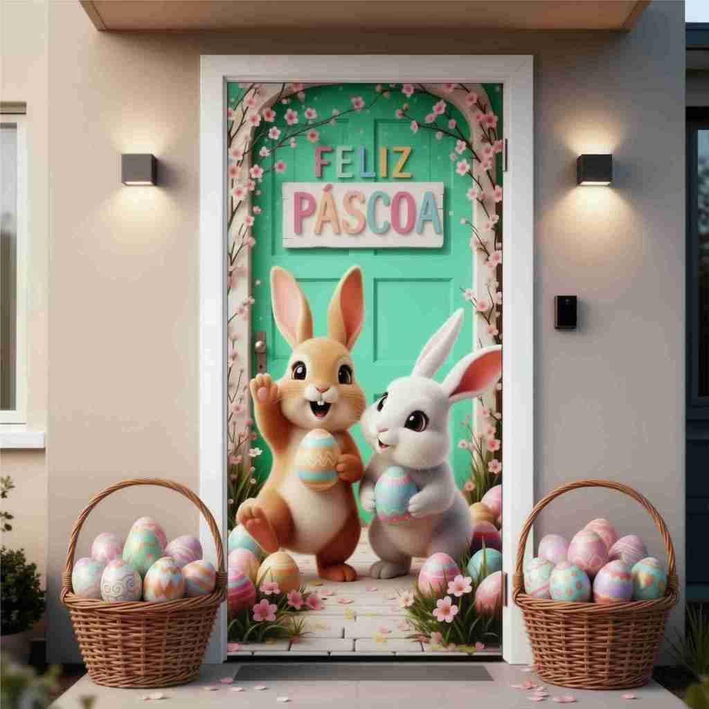 Capa Para Porta De PÁSCOA/Natal 2,10x0,85 Decoração de PÁSCOA/Natal Painel Retangular Malha Premium em Oferta na Shopee