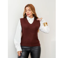 Colete Feminino Sem Camisa Tricot Gola V Modal Inverno Blusa Sem Manga 3RD SD3036