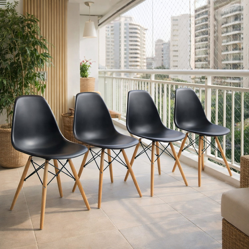 Cadeiras de Jantar Eiffel Eames 4 Unidades Ideal para Sala de Jantar Escritório Cozinha Cor Peto
