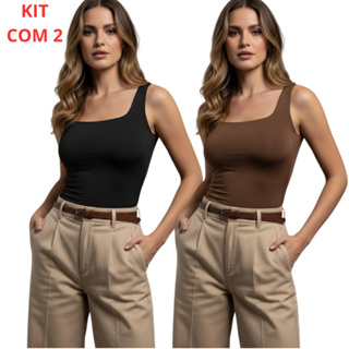 Kit 2 Regata Feminina Gola Quadrada Suplex Premium Não Fica Transparente em Oferta na Shopee