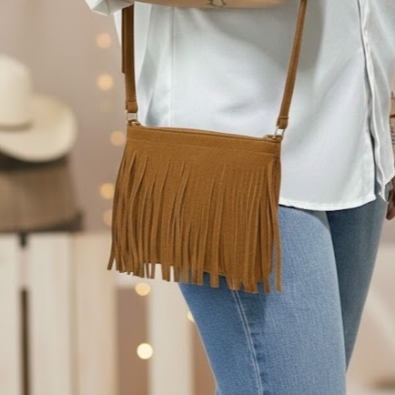 Bolsa Feminina com franja alça transversal estilo boho festa de peão de Barretos Boiadeira em Oferta na Shopee