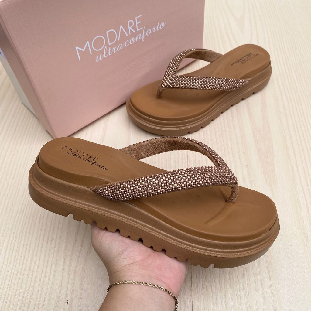 Papete Sandália Feminina Modare Plataforma Tratorada Confortável Leve Moda Verão Brilho Strass