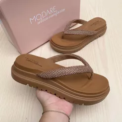 Papete Sandália Feminina Modare Plataforma Tratorada Confortável Leve Moda Verão Brilho Strass