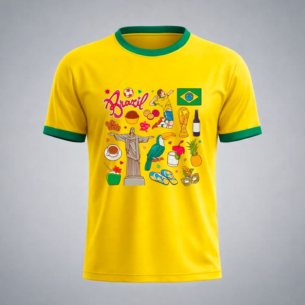 CAMISETA amarela com vies verde camisa futebol brasil copa do mundo 2026 penta campeão rio de janeir