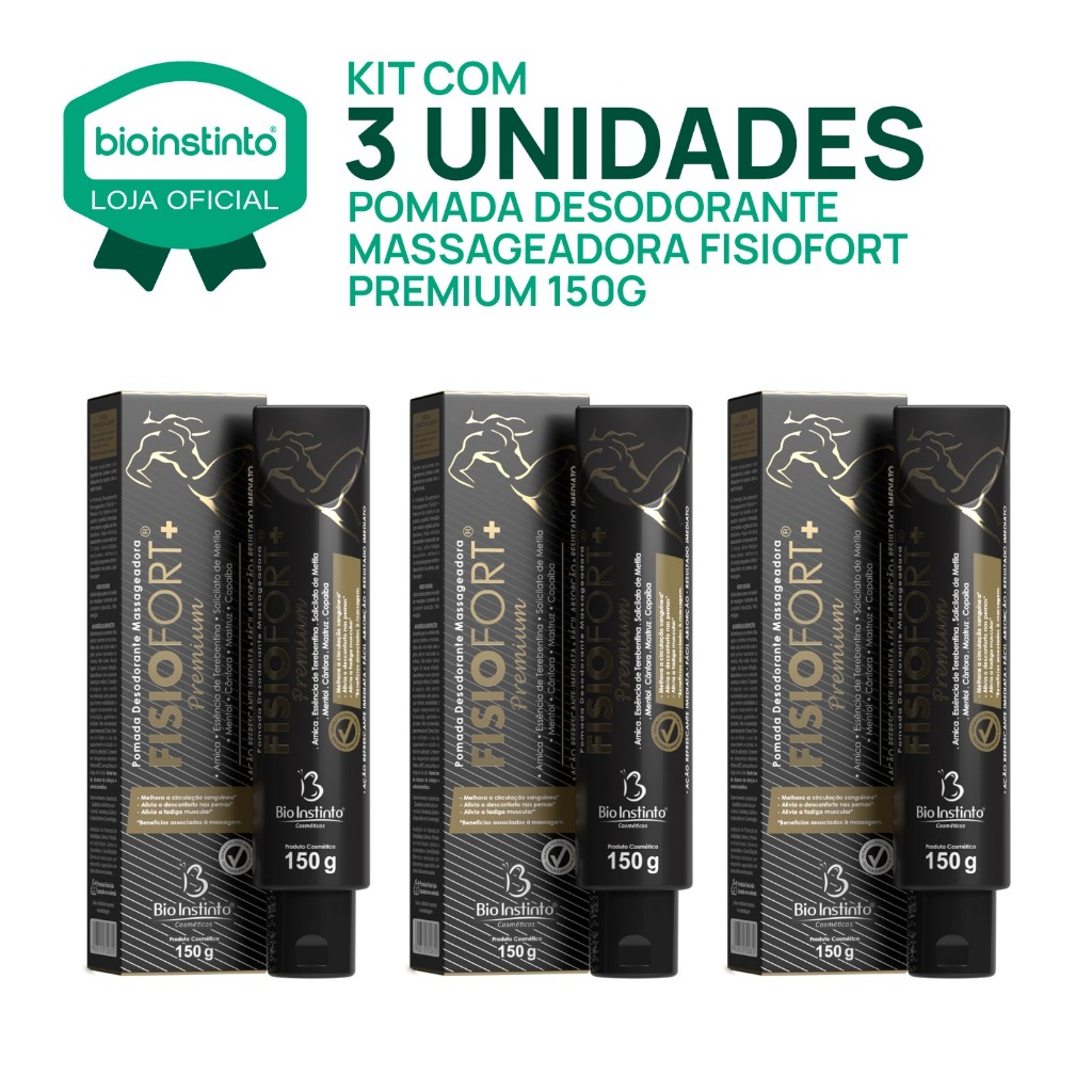 03 UN POMADA FISIOFORT PREMIUM 150g massageadora desodorante Bio instinto dores muscularestreino em Oferta na Shopee