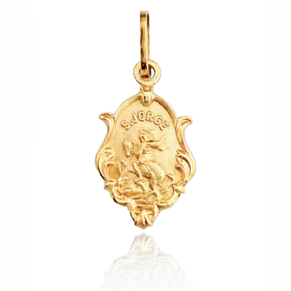 Pingente São Jorge Ornato Colonial Mini Ouro 18k 750 Legítimo C/ Estojo e Certificado