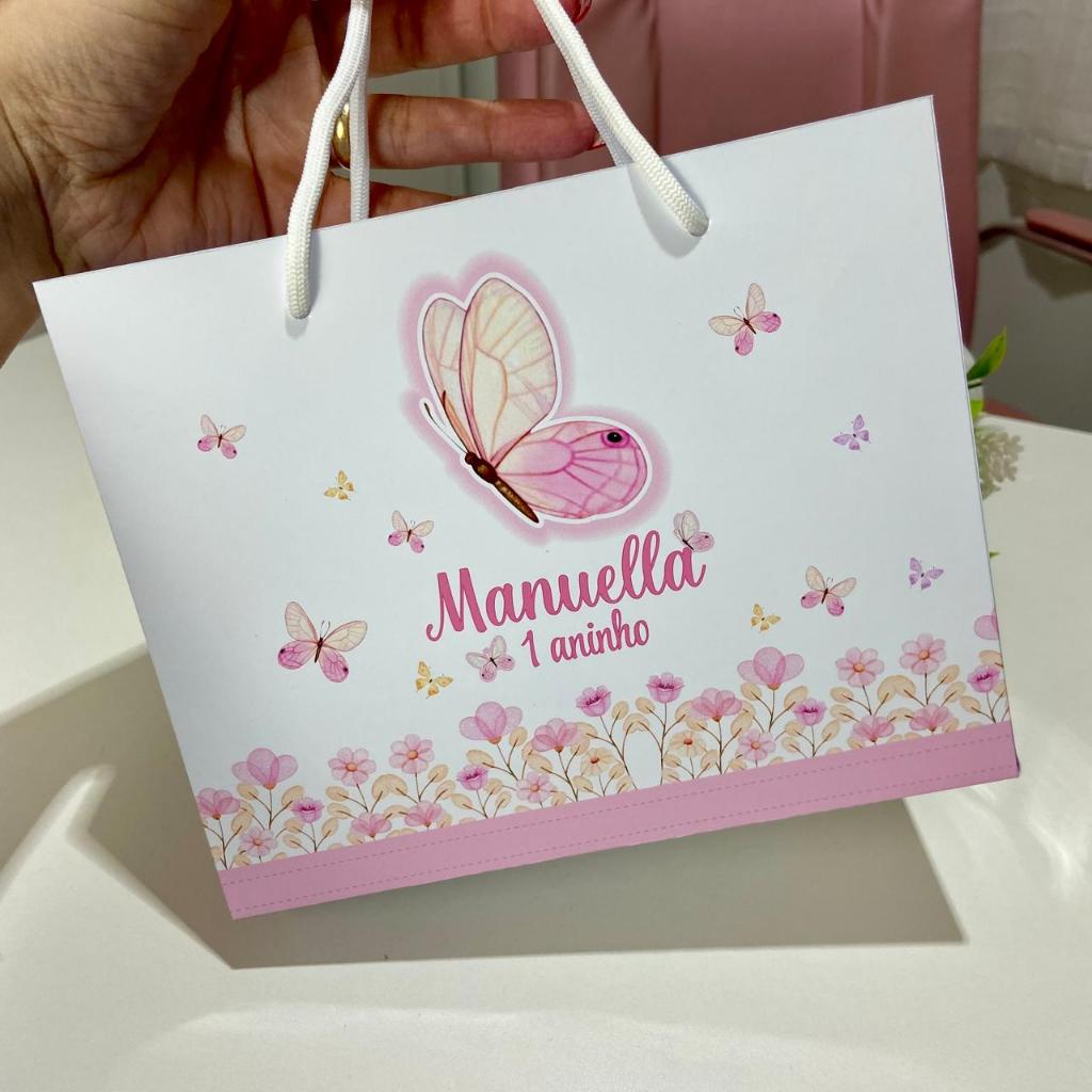 25 Sacolinhas Personalizadas Jardim das borboletas Rosa Pegue e Monte\Sacolinha surpresa jardim