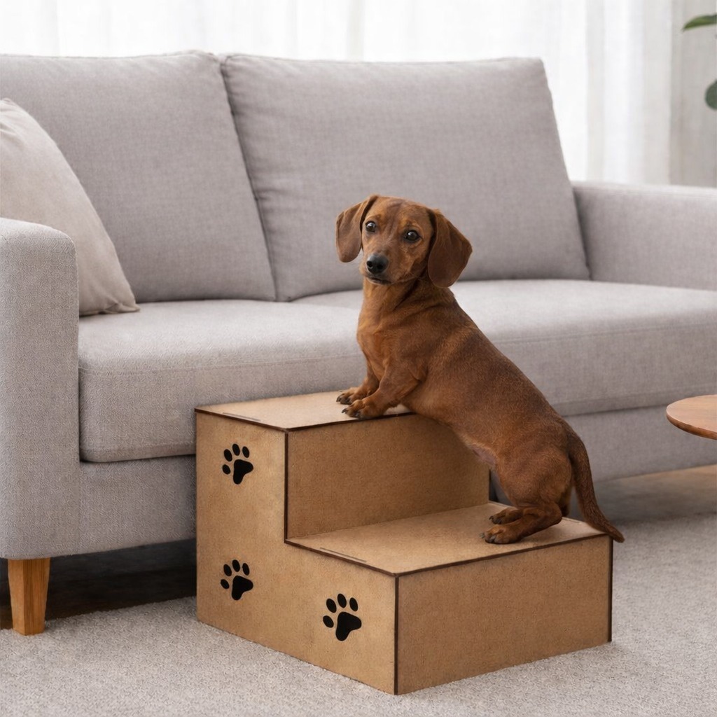 Escadinha em MDF Para Pets 2 Degraus 30cm De Altura Para Cachorro e Gatos