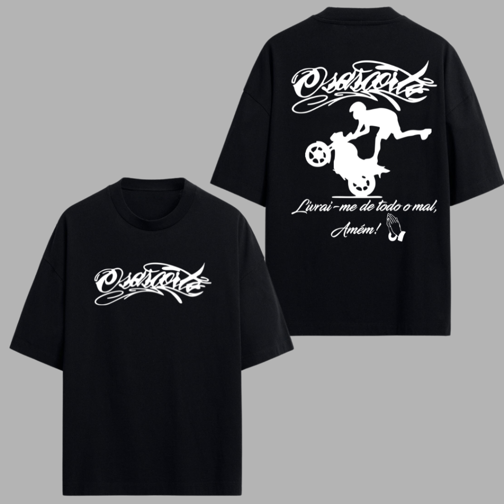 camiseta streetwear 244 grau não é crime camisa motoqueiro ossascorte deus me livre do mal favela em Oferta na Shopee