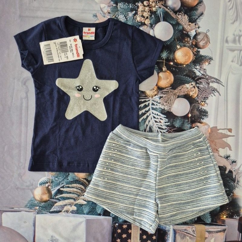 Conjunto Malha Bebê Feminino Blusa Estrela e Shorts Lurex Tamanho 03 - Brandili 34167.004
