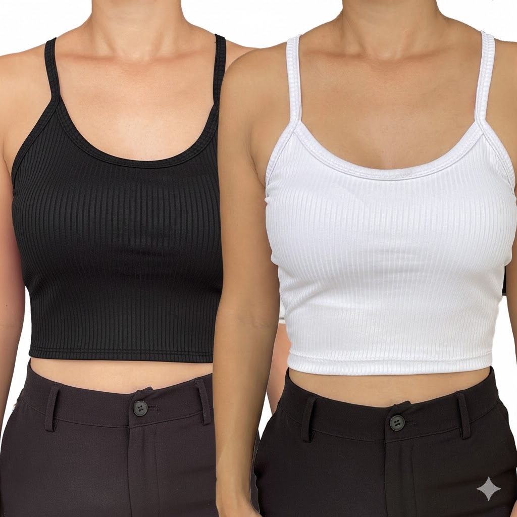 Kit 2 Cropped com Bojo Feminino Top Blusinha Blusa Ribana Alcinha Verao em Oferta na Shopee