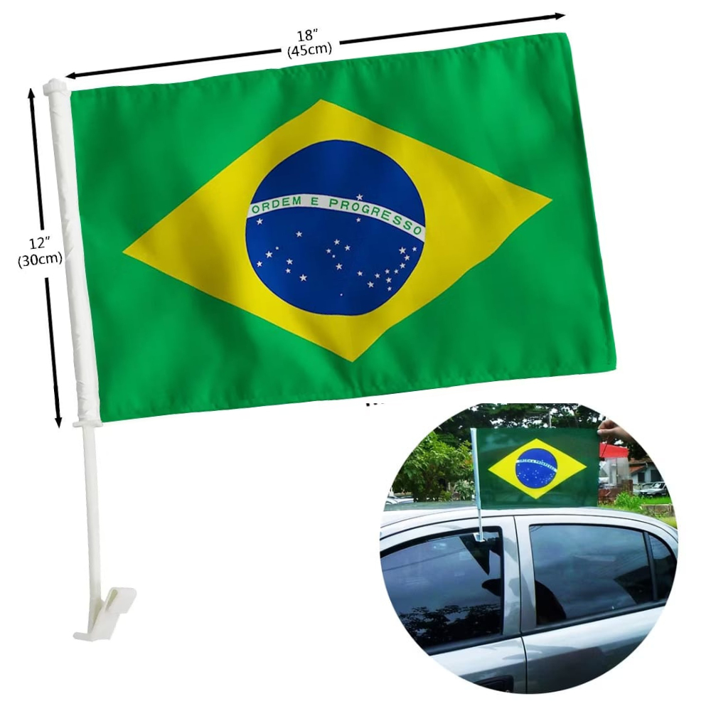 Bandeira do Brasil de Carro com Haste para fixação Dupla Face Seleção brasileira Copa e Eleição