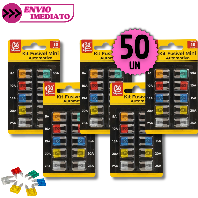 Kit 50 Peças Mini Fusível Automotivo Carro Moto Versatil