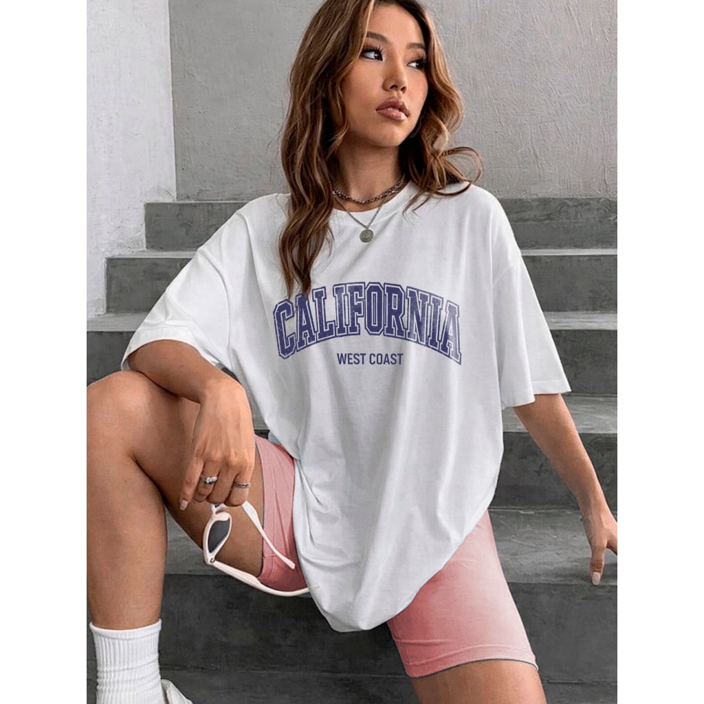 Camiseta Blusa Oversized T-shirt 100% Algodão California Feminina Camisa Academia Streetwear Larga