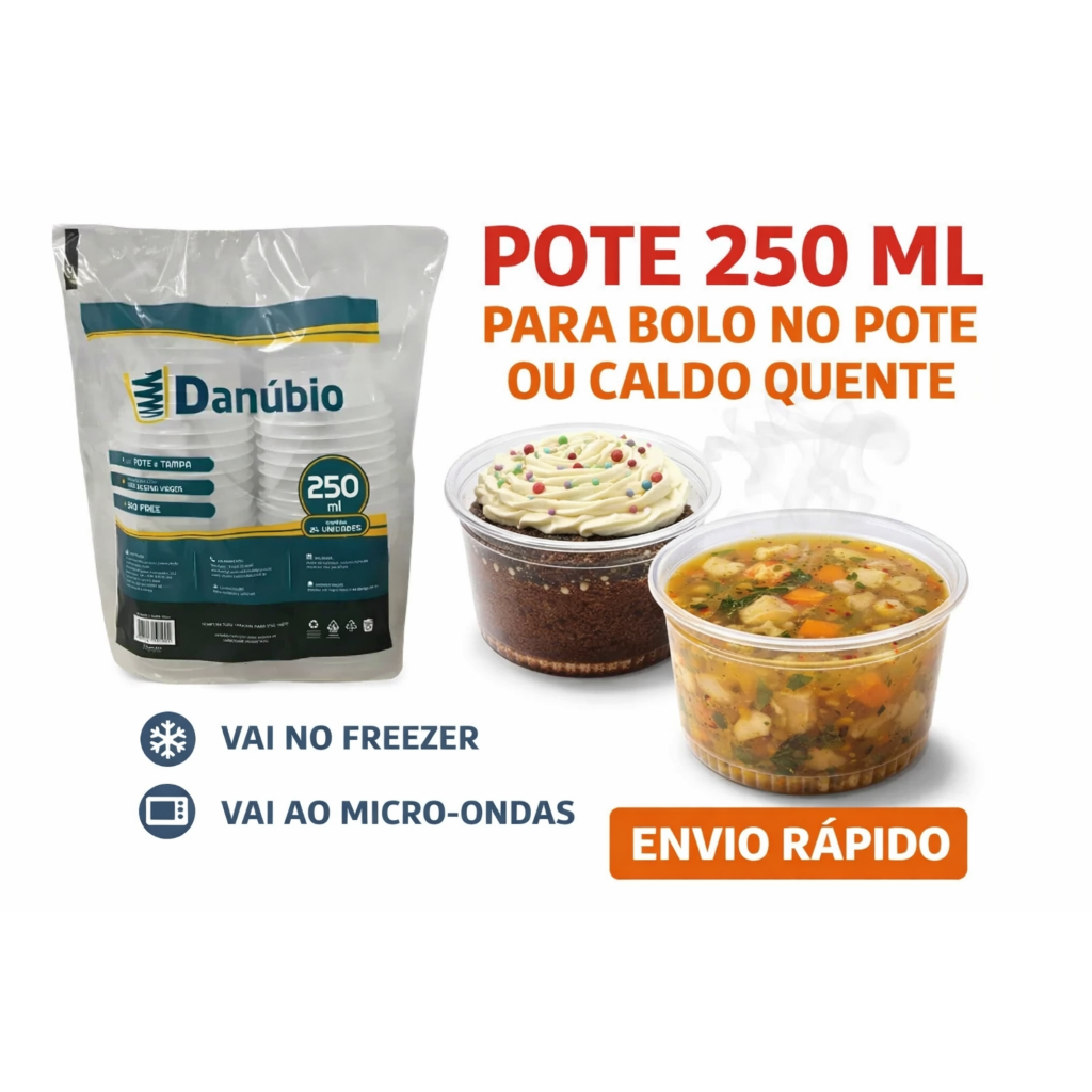 Potes e Tampas Redondo p/Bolo 250ml c/24un, c/48un, c/72un e 96.