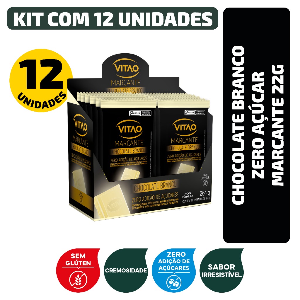 Kit Chocolate Branco Zero Açúcar Marcante 22G - 12 Unidades em Oferta na Shopee