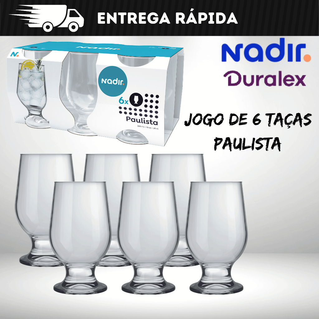 Jogo de Taças Paulista 6 peças 300ml - Nadir em Oferta na Shopee