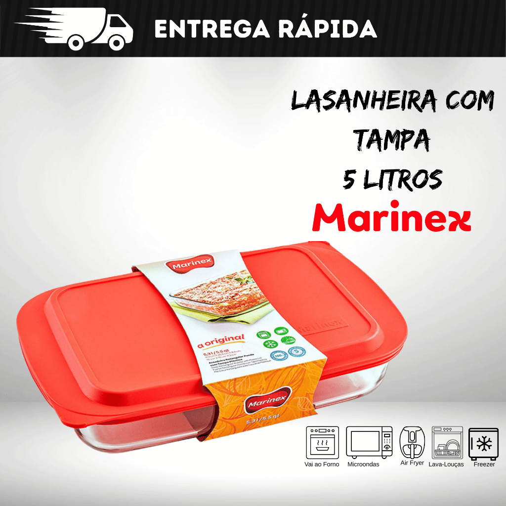 Lasanheira Com Tampa Plástica Marinex 5L - Nadir