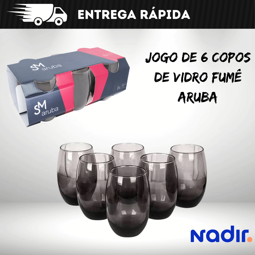 Jogo De Copos De Vidro Com 6 peças Fumê 465ml - Aruba Nadir em Oferta na Shopee