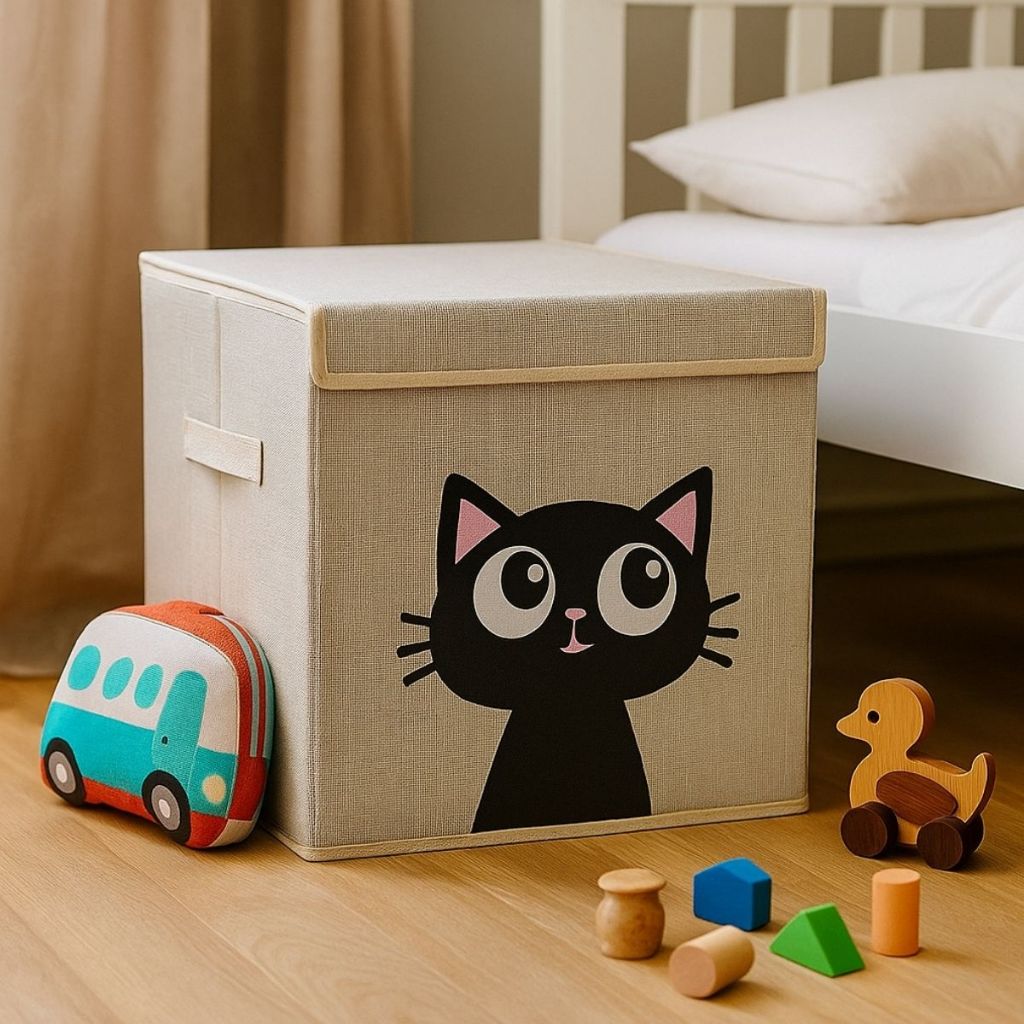 Caixa Organizadora Infantil Brinquedos Multiuso Linho Tampa Baú Animal Box Oky's em Oferta na Shopee