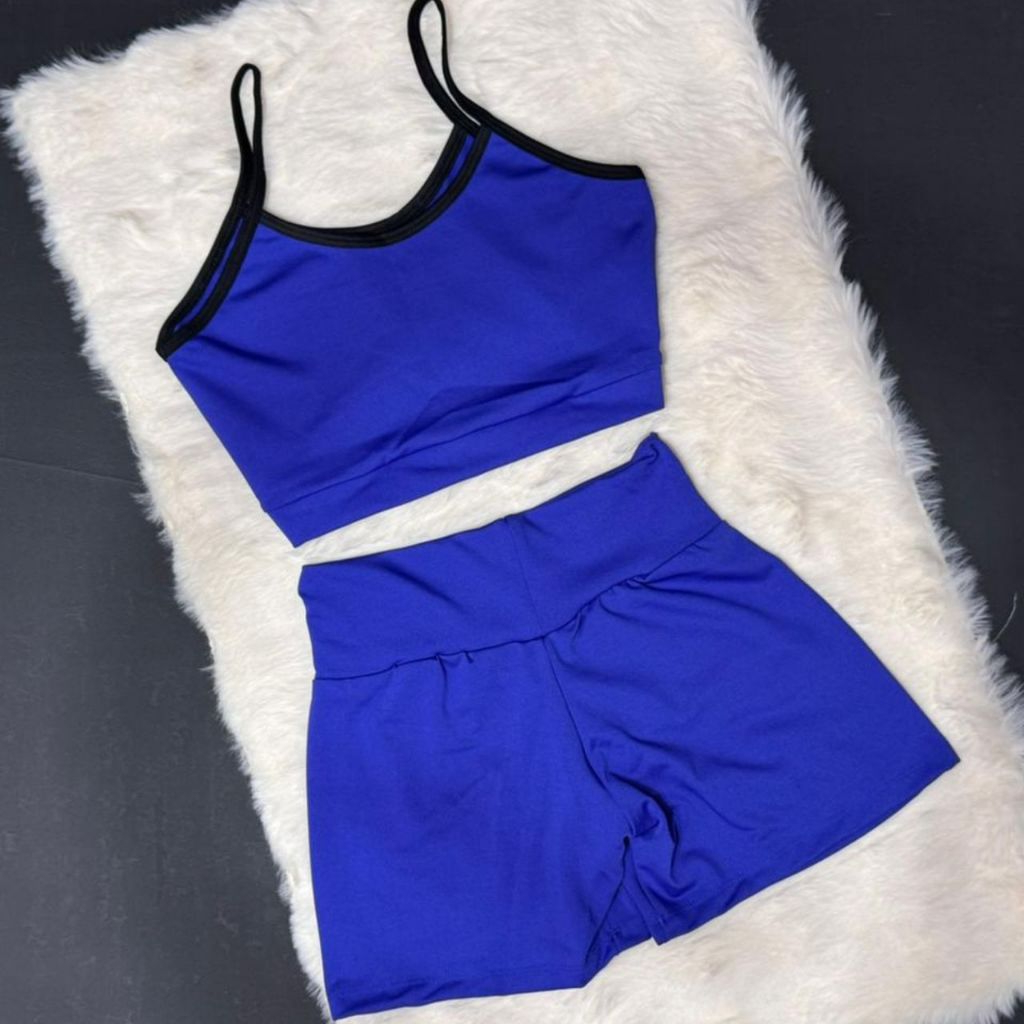 Conjunto de Academia Feminino Short empina bumbum Cintura Alta + Top com Zero Transparência sem bojo