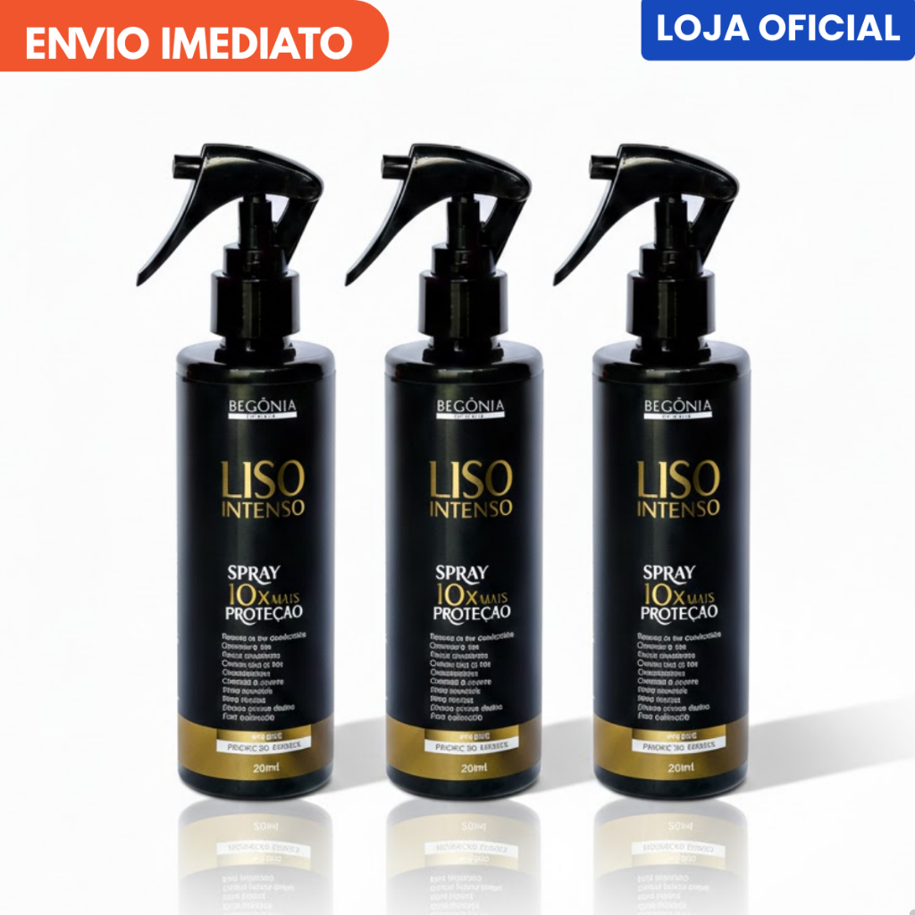 Kit 3 Sprays Liso Intenso 200ml Begônia Gold Protetor Térmico Brilho Proteção