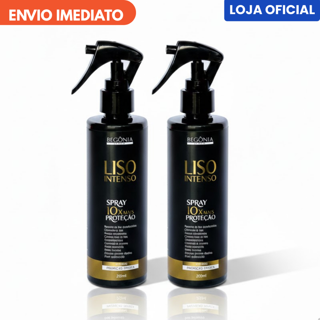 Kit 2 Sprays Liso Intenso 200ml Begônia Gold Protetor Térmico Brilho Proteção