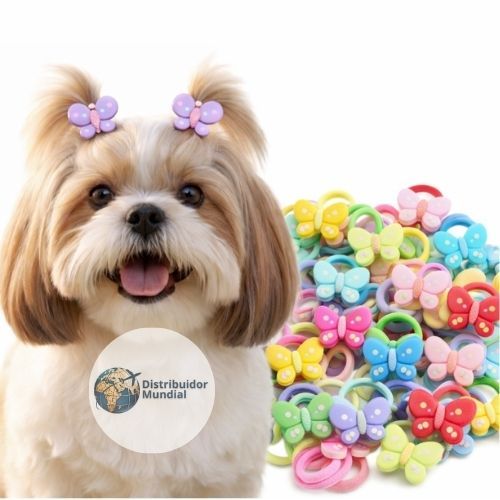 Kit 04 Xuxinha Decorada Pet Banho e Tosa Rabicó Elástico Laço Penteado Acessórios Cães