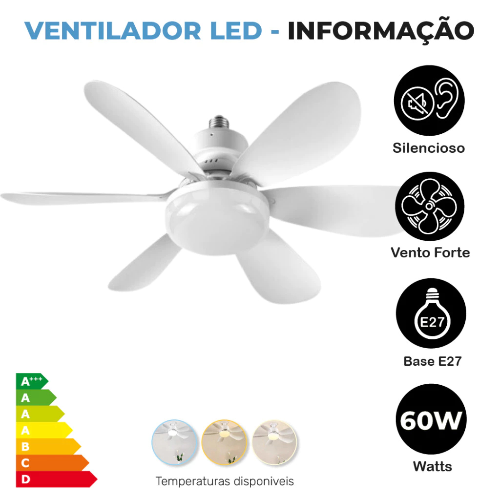 Ventilador Teto 60W 52CM Super LED Lâmpada E27 Controle Remoto Luminária de Energia 6 lâminas em Oferta na Shopee