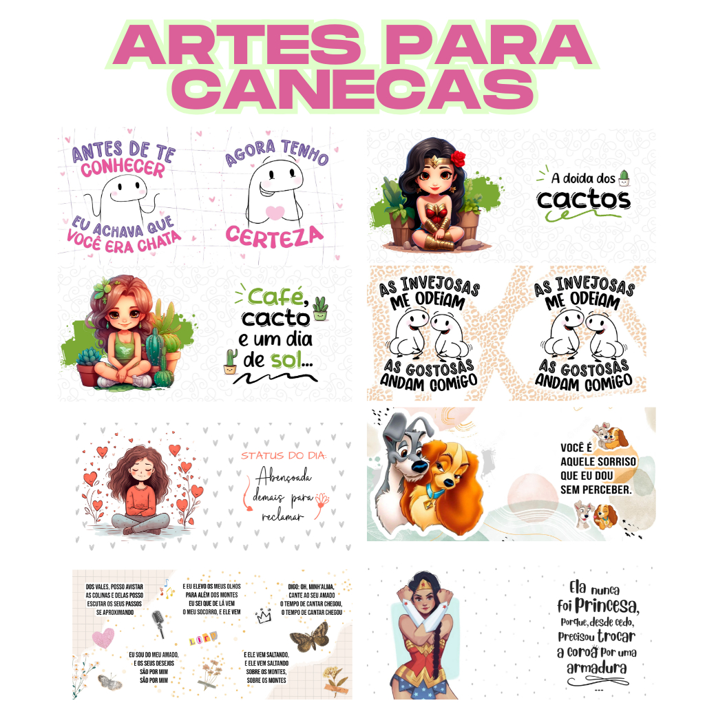 30 Artes para Sublimação em Caneca | Estampas Aleatórias Prontas + Brinde