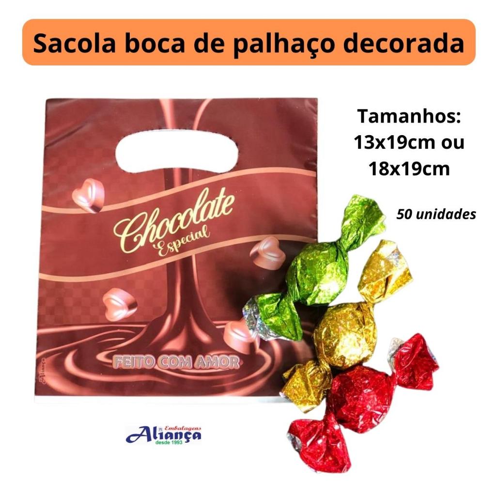 50 Mini Sacolas Boca de Palhaço 0,8 Chocolate Especial Tamanhos a Escolha Aliança