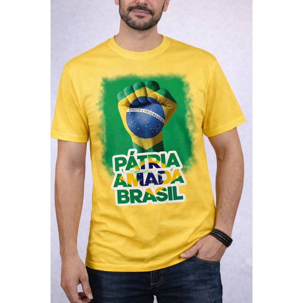 Camisa Camiseta T-shirt Masculina Brasil Pátria Amada Copa 2026 Oferta