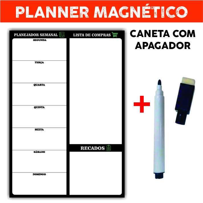 Imã de Geladeira Planner Semanal Magnético com Caneta Escreve e Apaga Tam 28x20cm em Oferta na Shopee
