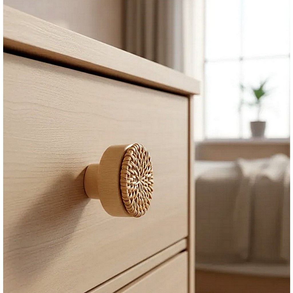 12 Puxadores Armário Gaveta Rattan Madeira Vintage em Oferta na Shopee