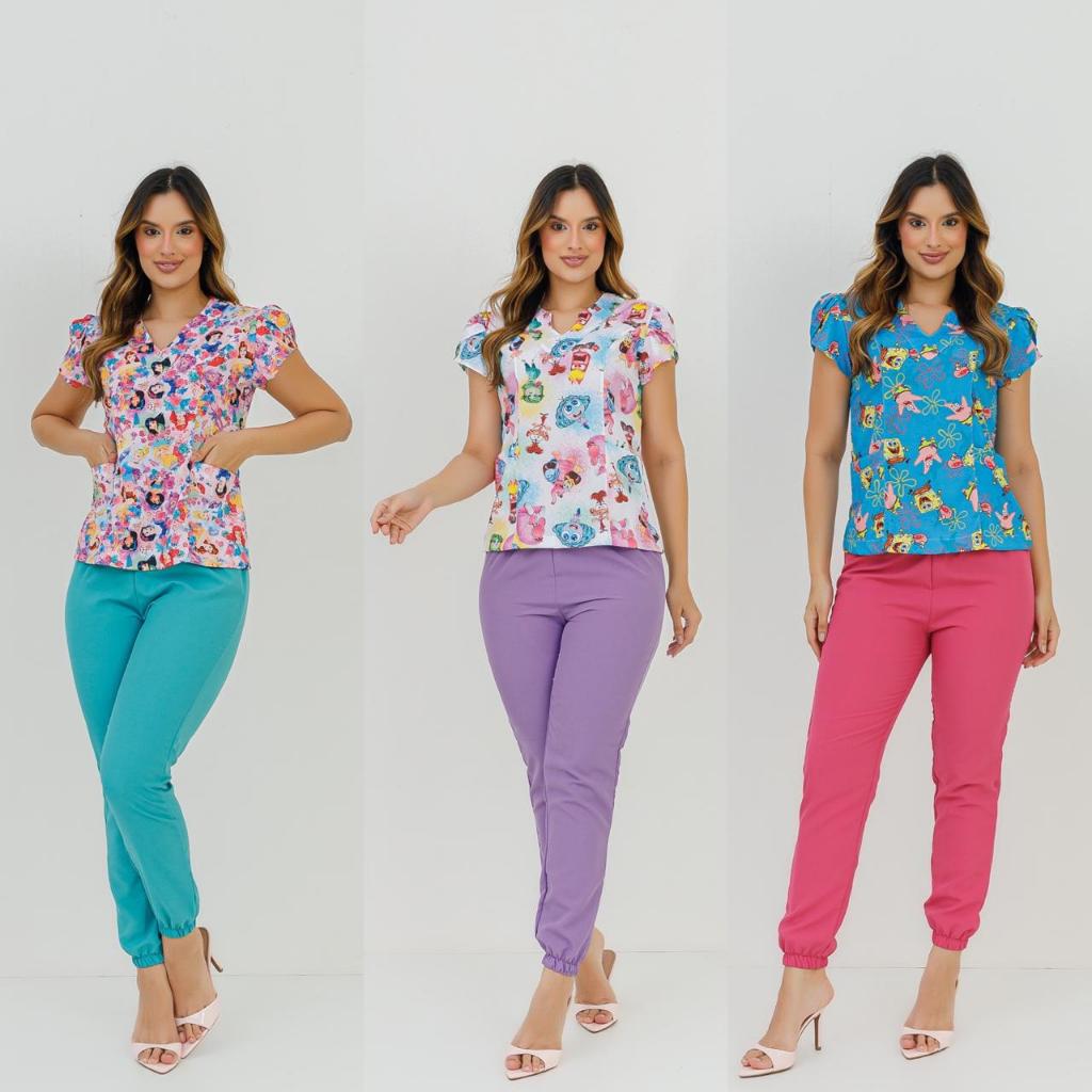 Conjunto Pijama Hospitalar/Cirúrgico Scrub Estampado- PERSONAGENS em Oferta na Shopee