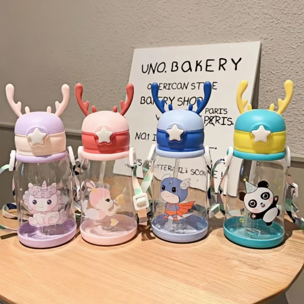 Garrafa De Alce Água Infantil Criança Portátil Com Canudo Desenho Fantasia Para MeninasouMeninos/K03