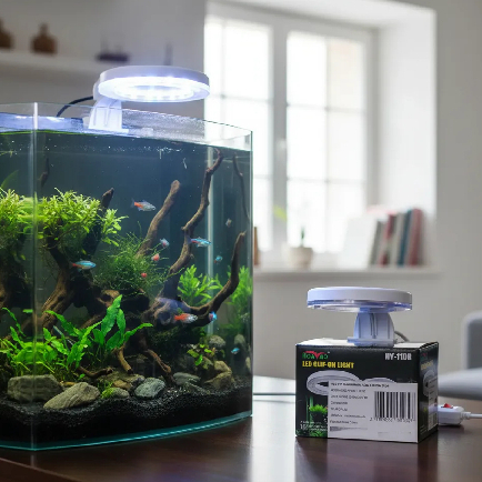 Luminária de Led Redonda para Aquário de 10cm â 30cm Azul e Rosa