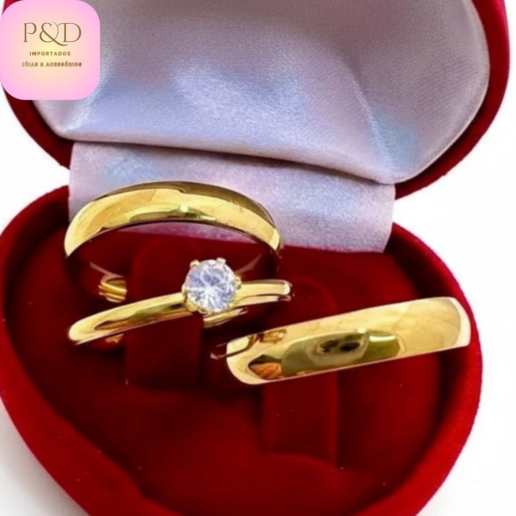 Aliança Par Feminina e Masculina 4mm | Casamento e Noivado | Cor Ouro 18K | Não Perde o Brilho