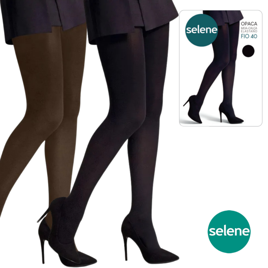 Meia Calça Selene Fio 40 Opaca Original Preto Pó de Arroz Marrom