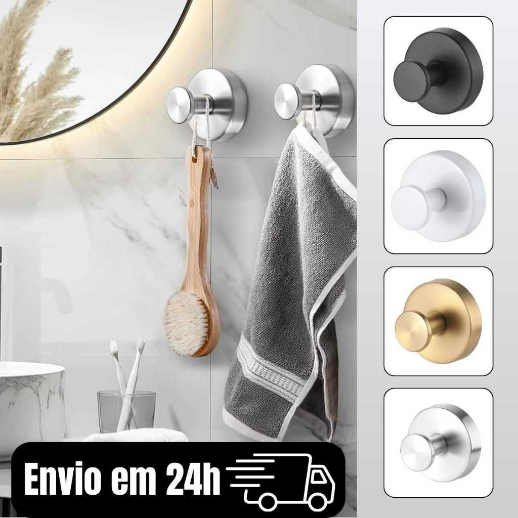 Gancho Cabide Suporte Ventosa Porta Toalha Inox Multiuso Kit 2un em Oferta na Shopee