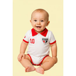 Body Bori Bebê Infantil São Paulo FC Camisa Polo Time de Futebol Oficial Licenciado Torcida Baby