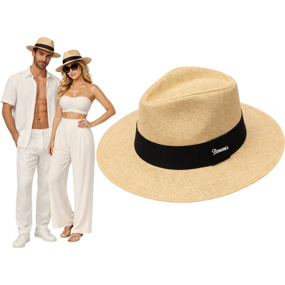 CHAPÉU MODA PANAMÁ SHANTUNG FEDORA PALHA FAIXA PRETA QUALIDADE PROMOÇÂO