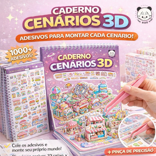 Caderno Adesivo 2.0 Grande 1000 Adesvios 3D com Cenarios Criativo Scrapbook Diy Com Pinça em Oferta na Shopee