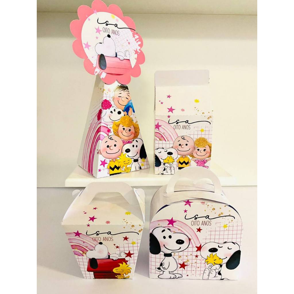 KIT LEMBRANCINHA PERSONALIZADA DE ANIVERSÁRIO SNOOPY MENINA - PAPELARIA PERSONALIZADA PEGUE E MONTE
