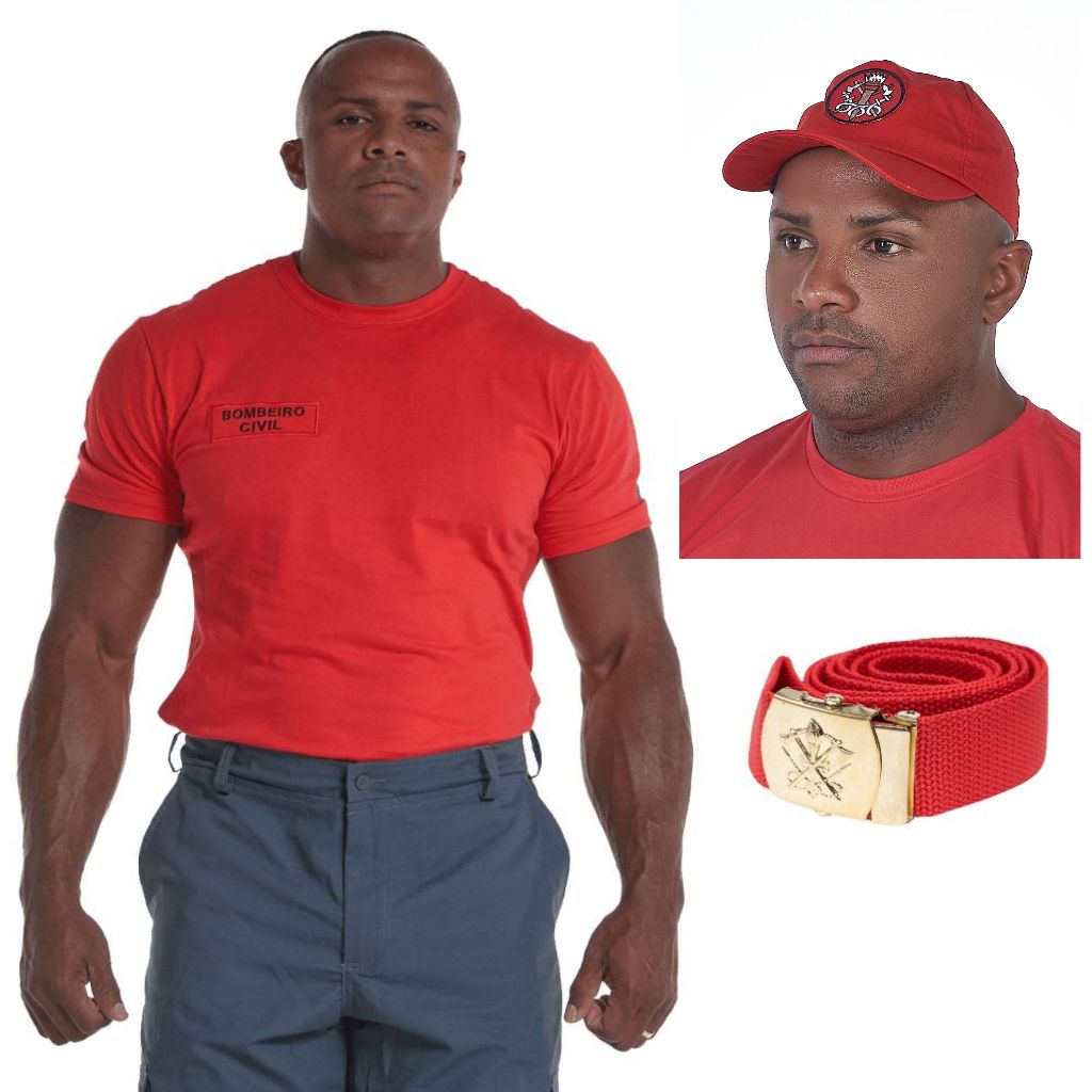 Kit Camiseta Tradicional + Boné Vermelho Rip Stop E Cinto Social