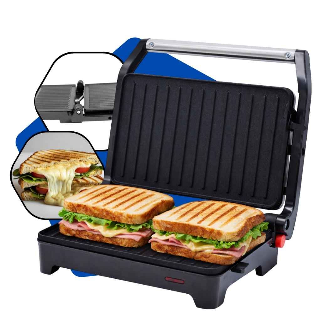Sanduicheira Omeleteira Antiaderente Elétrica Grill 3 Em 1 Press 180 Misteira 4 Pães Luz Indicadora