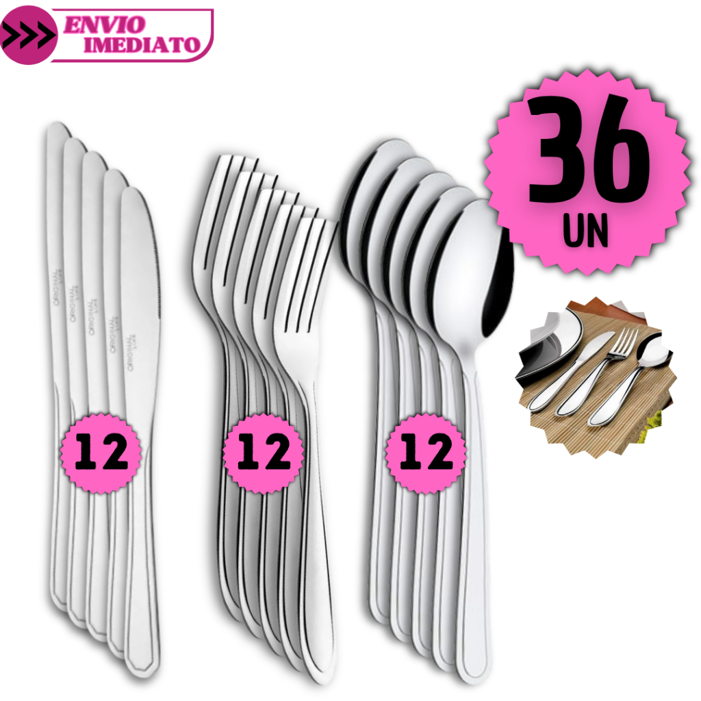 Jogo Talheres 36 ou 18 Inox Garfo Faca Colher Faqueiro Casa Cozinha Restaurante Festa Buffet Jantar
